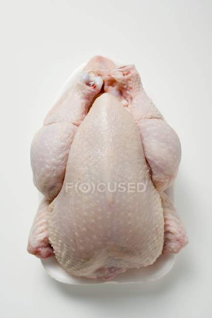 Pollo fresco en bandeja de poliestireno - foto de stock