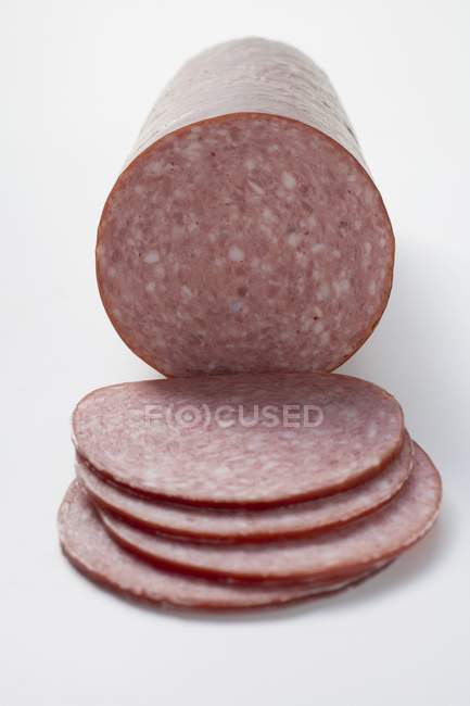 Beer sausage on white background — Stock Photo