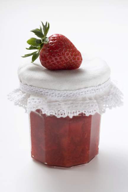Jar of strawberry jam — Stock Photo