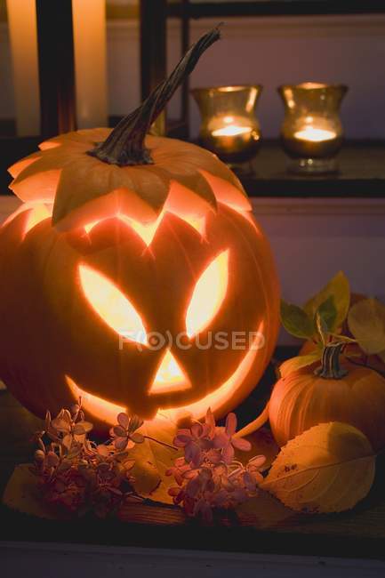 Decoration with pumpkin lantern — Stock Photo