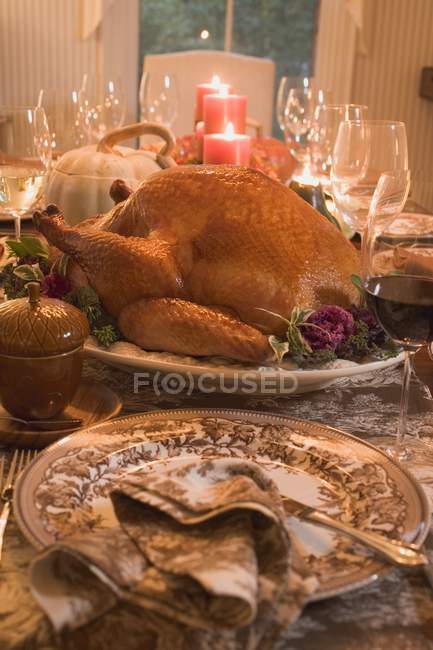 Stuffed turkey with accompaniments — Stock Photo