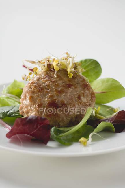 Meat patty with sprouts — Stock Photo