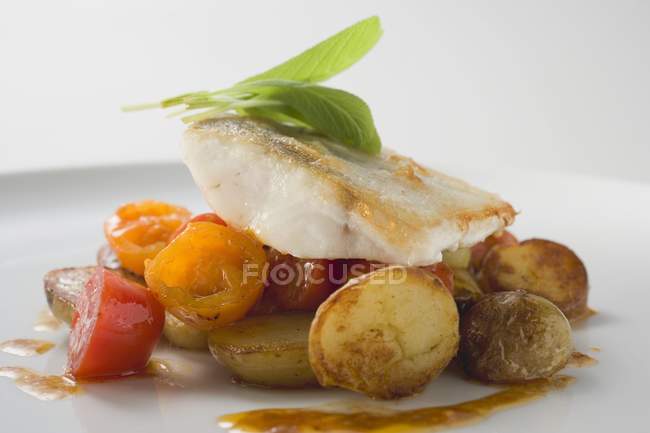 Fish fillet with fried potatoes — Stock Photo
