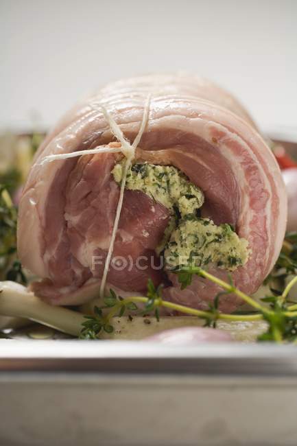 Raw rolled pork joint — Stock Photo