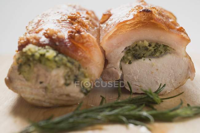 Roasted pork with crackling and herb stuffing — Stock Photo