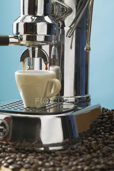 Hacer café expreso con cafetera - foto de stock