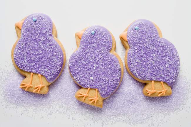 Biscuits in form of  purple chicks — Stock Photo