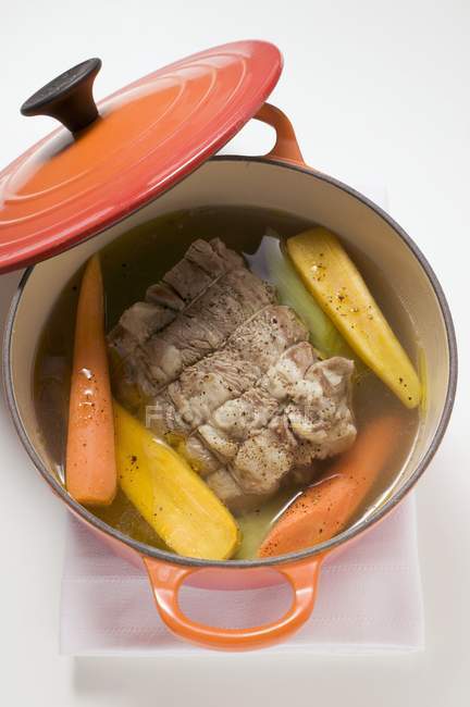 Boiled beef with soup vegetables — Stock Photo