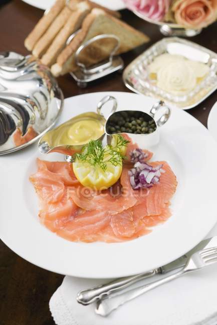 Smoked salmon with mayonnaise — Stock Photo