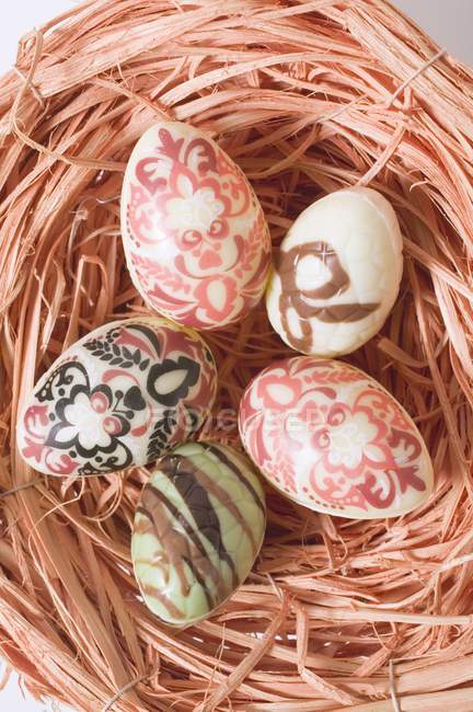 Decorated chocolate eggs — Stock Photo