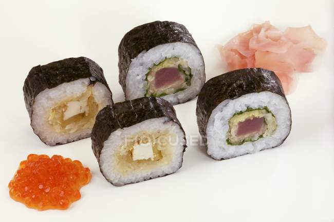 Maki sushi with sauerkraut, tuna and caviar — Stock Photo