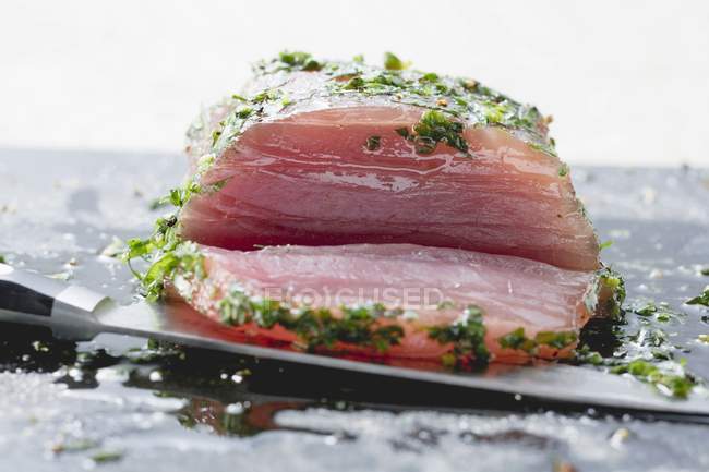 Marinated tuna with herbs — Stock Photo