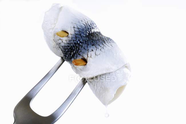 Rollmop speared on fork — Stock Photo