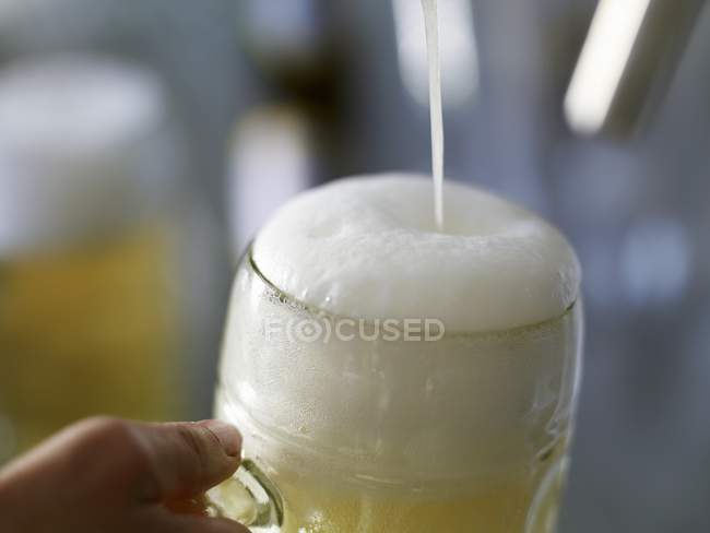 Pouring a litre of shandy — Stock Photo