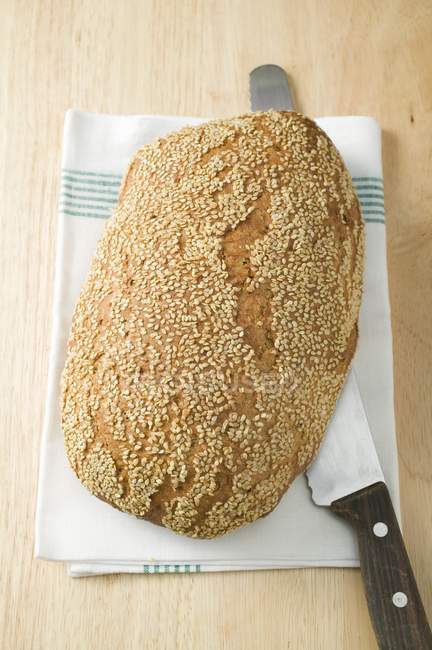 Pão de gergelim na toalha — Fotografia de Stock