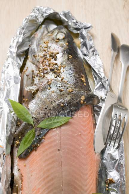 Baked salmon trout — Stock Photo