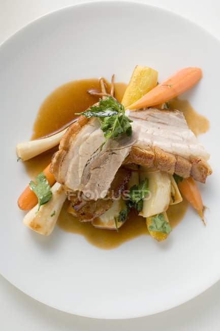 Roasted belly pork with crackling — Stock Photo