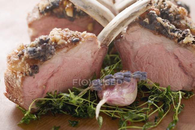 Roasted Rack of lamb with herb crust — Stock Photo
