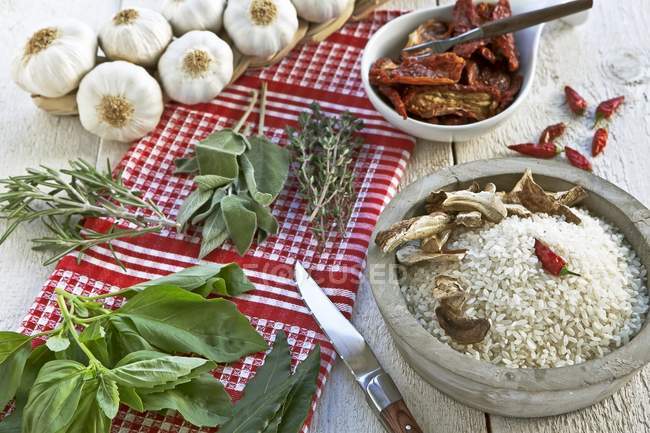 Ingredients for Tessin risotto — Stock Photo