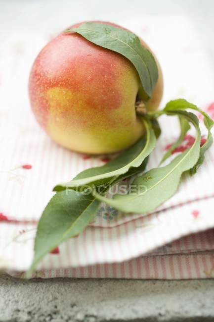 Fresh Nectarine with leaves — Stock Photo