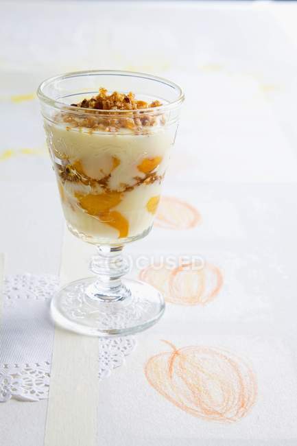 Vanilla cream with apricots — Stock Photo