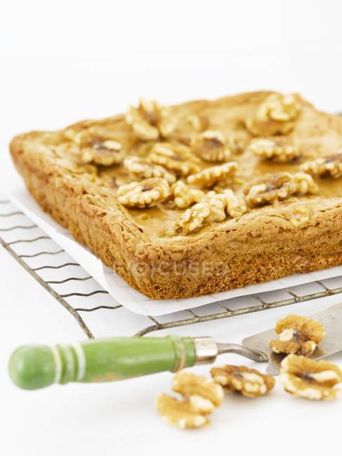 Blonde Brownies with Walnuts — Stock Photo