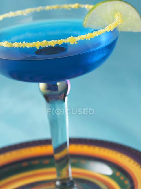 Blue Margarita with a Lime Garnish — Stock Photo