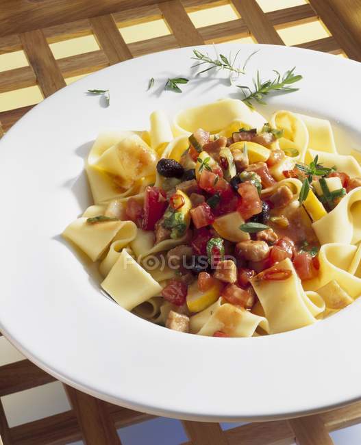 Pappardelle pasta with tuna ragout — Stock Photo