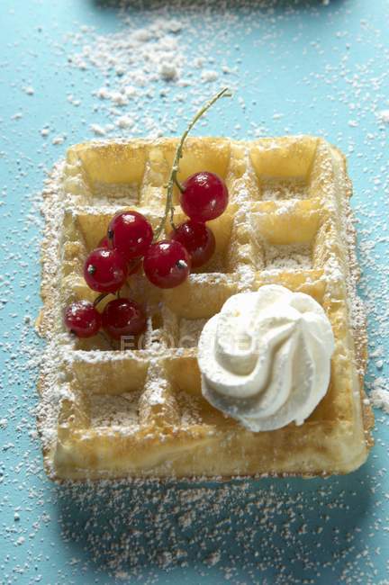 Waffle topped with redcurrants — Stock Photo
