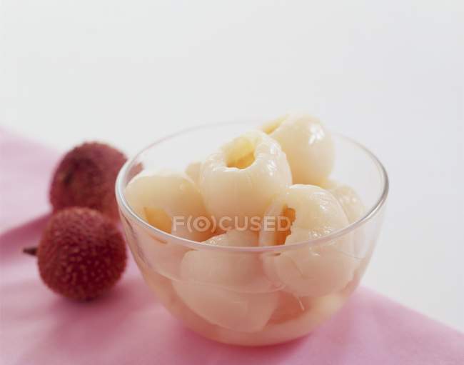Bowl of Canned Lychees — Stock Photo