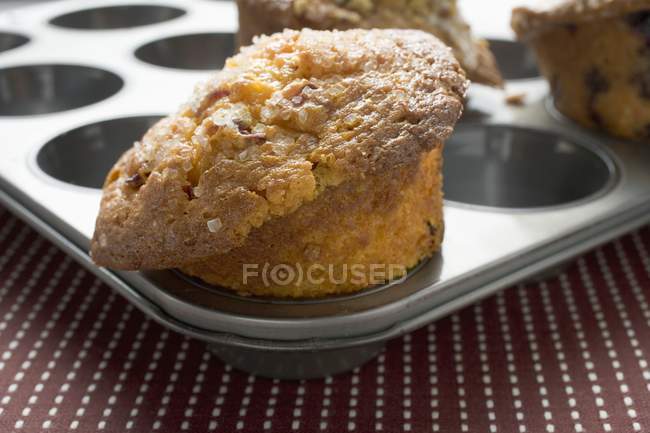 Muffins em lata de muffin — Fotografia de Stock