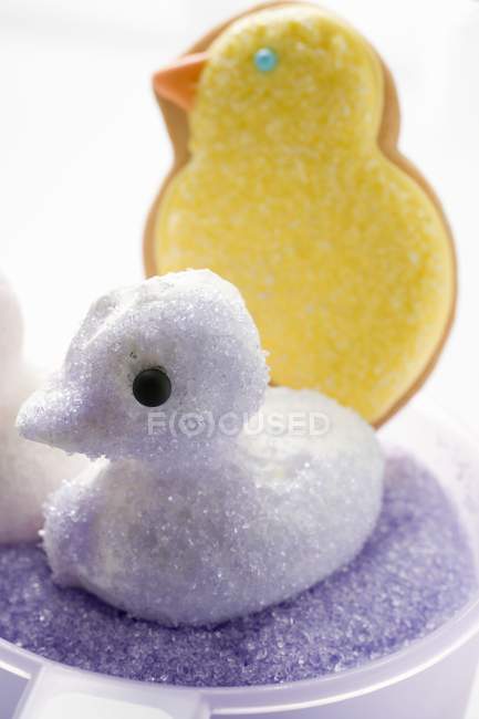 Meringue chick with purple sugar — Stock Photo