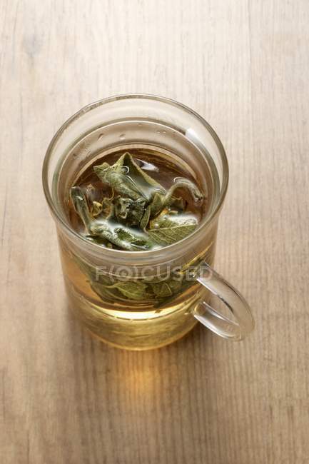 Taza de vidrio de té de salvia - foto de stock