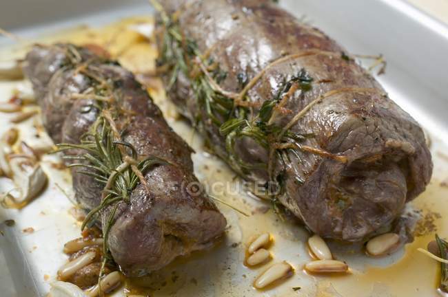 Roasted Beef roulades with herbs — Stock Photo