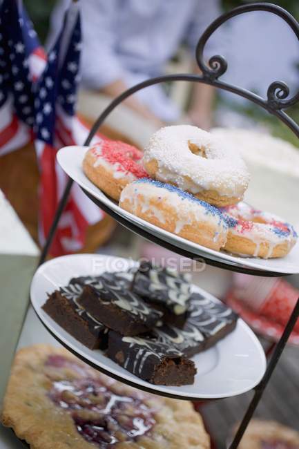 Doughnuts, brownies and pie — Stock Photo
