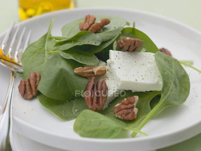 Spinatsalat mit Pekannüssen — Stockfoto