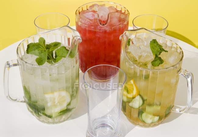 Fresh lemonades and watermelon punch — Stock Photo