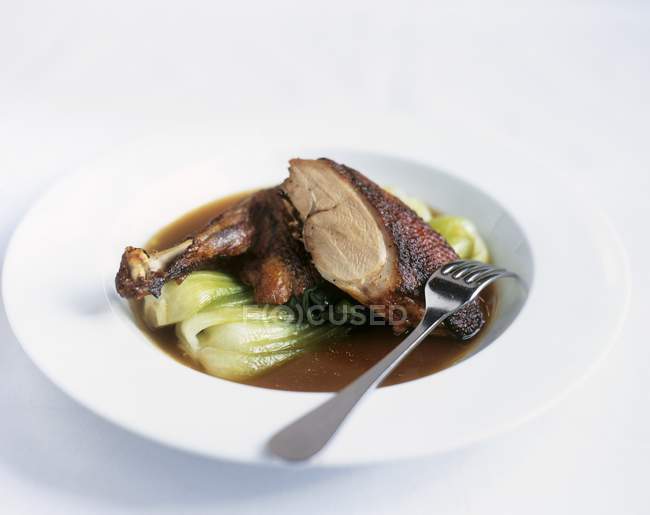 Roast leg of goose with gravy — Stock Photo