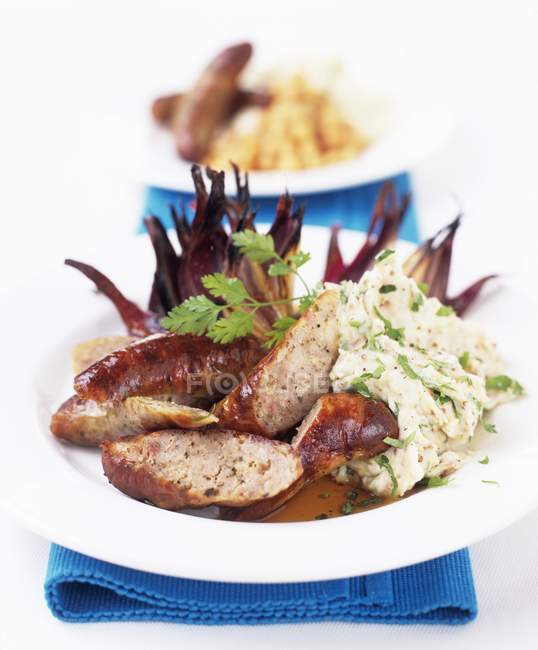 Sausages with mashed potato — Stock Photo