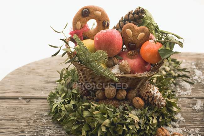 Cones in basket on box — Stock Photo