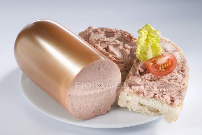 White bread with sausage — Stock Photo
