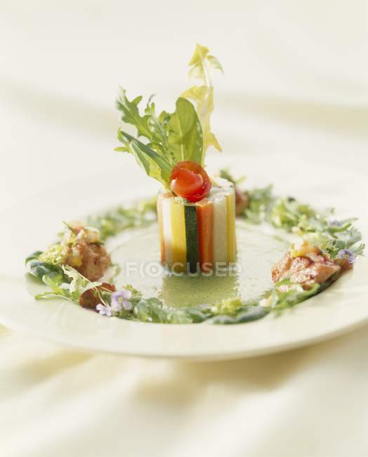 Вид крупным планом на овощную террин с салатом из трав — стоковое фото