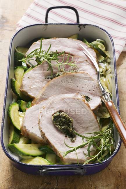 Roasted Loin of pork with herb stuffing — Stock Photo