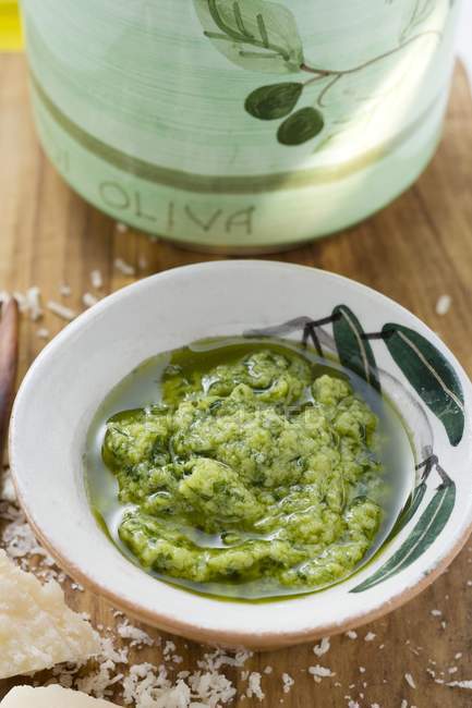 Pesto with olive oil — Stock Photo