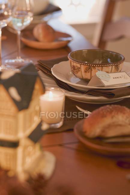 Setting table decorated for Christmas — Stock Photo