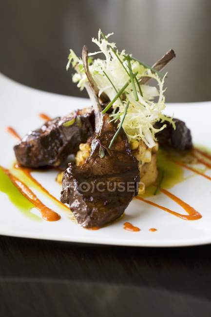 Lamb Chops with Vegetable Puree — Stock Photo