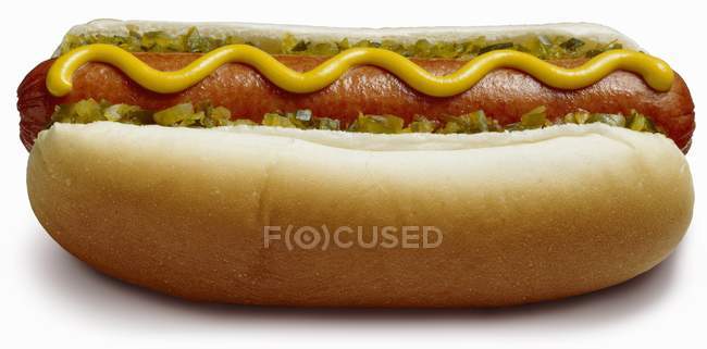Hot Dog on Bun with Mustard — Stock Photo