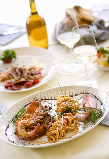 Tagliolini pasta with lobster — Stock Photo