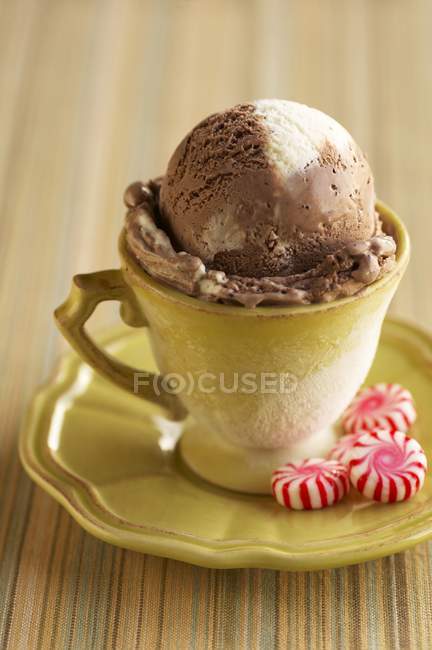Ice Cream with Peppermint Candies — Stock Photo