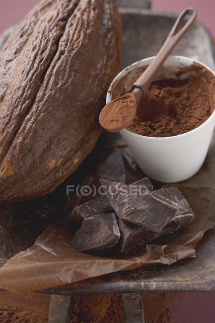 Cacao en poudre et chocolat — Photo de stock